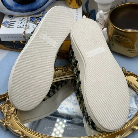 🆕 KURT GEIGER LONDON 🧿 NWOB Laney Eye Gold Rainbow Tweed Sneaker, Sz 37 US 7 - Picture 11 of 14